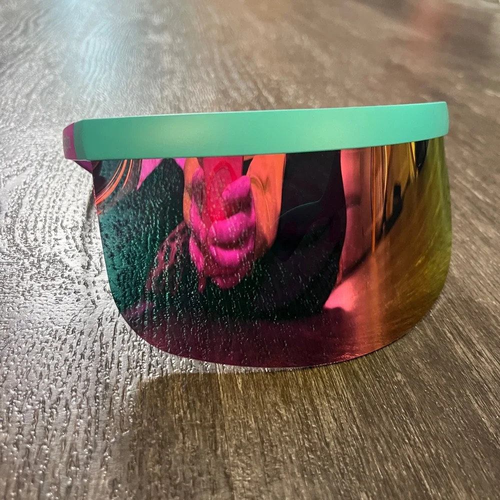 Tipsy Elves Sorbet Sunrise Visor Ski Sunglasses Pink Teal Mirror Lens New